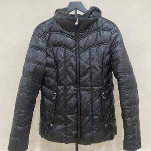 Laundry By Shelli Segal BLACK Quilted Puffer Jacket w/ Hood Size M Coat